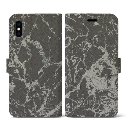 【府中（広島県）】地図柄iPhoneケース（手帳タイプ）モノトーン・iPhone XS / X 用