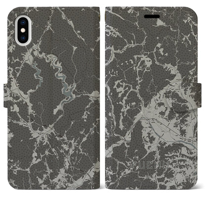 【府中（広島県）】地図柄iPhoneケース（手帳タイプ）モノトーン・iPhone XS Max 用