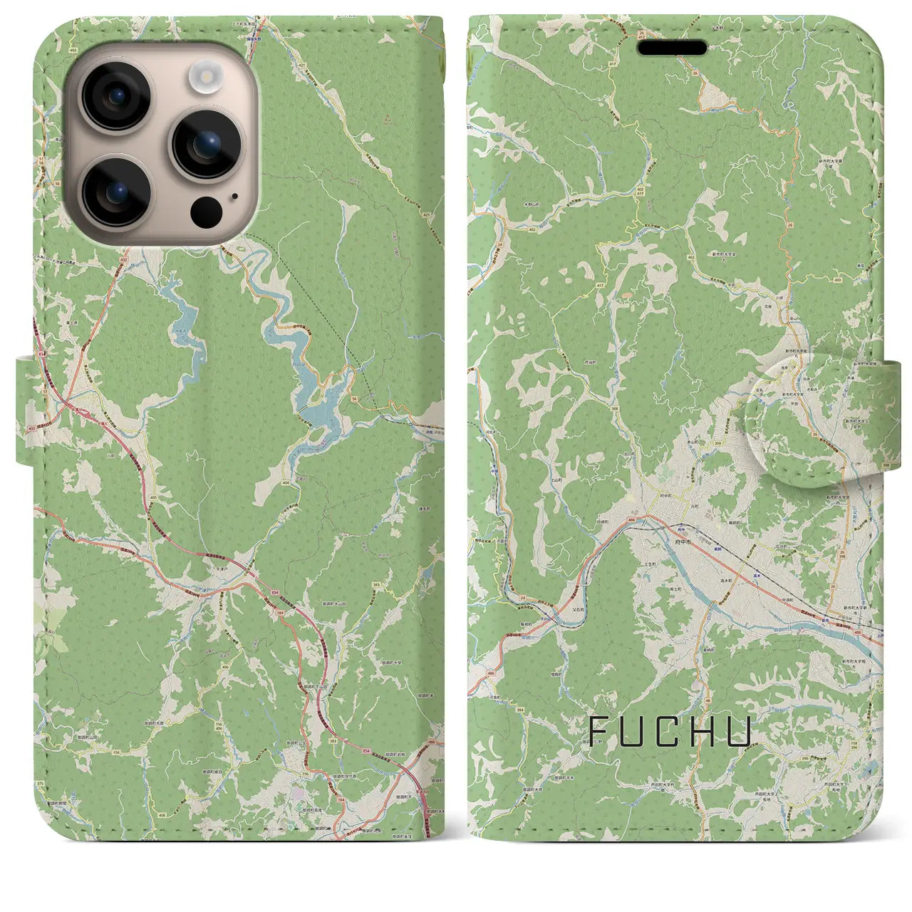 【府中（広島県）】地図柄iPhoneケース（手帳タイプ）ナチュラル・iPhone 16 Plus 用