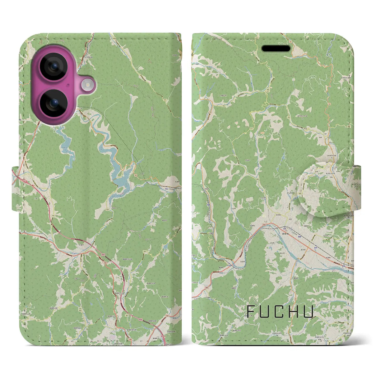 【府中（広島県）】地図柄iPhoneケース（手帳タイプ）ナチュラル・iPhone 16 Pro 用