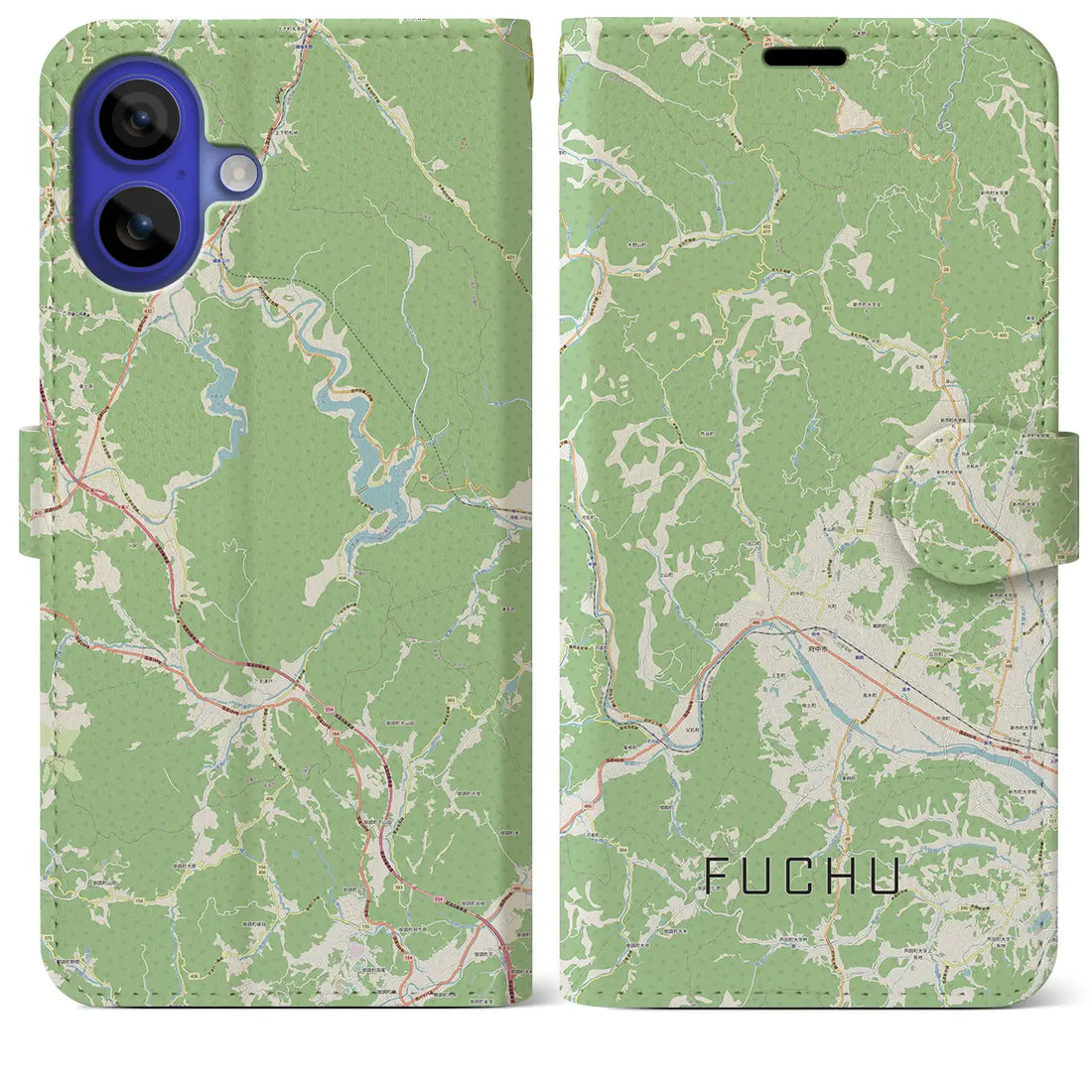 【府中（広島県）】地図柄iPhoneケース（手帳タイプ）ナチュラル・iPhone 16 Pro Max 用