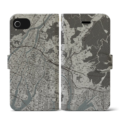 【府中町（広島県）】地図柄iPhoneケース（手帳タイプ）モノトーン・iPhone SE（第3 / 第2世代） / 8 / 7 / 6s / 6 用