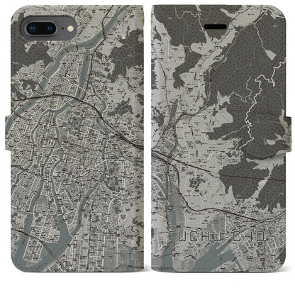 【府中町（広島県）】地図柄iPhoneケース（手帳タイプ）モノトーン・iPhone 8Plus /7Plus / 6sPlus / 6Plus 用