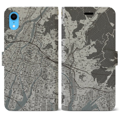 【府中町（広島県）】地図柄iPhoneケース（手帳タイプ）モノトーン・iPhone XR 用