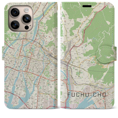 【府中町（広島県）】地図柄iPhoneケース（手帳タイプ）ナチュラル・iPhone 16 Plus 用