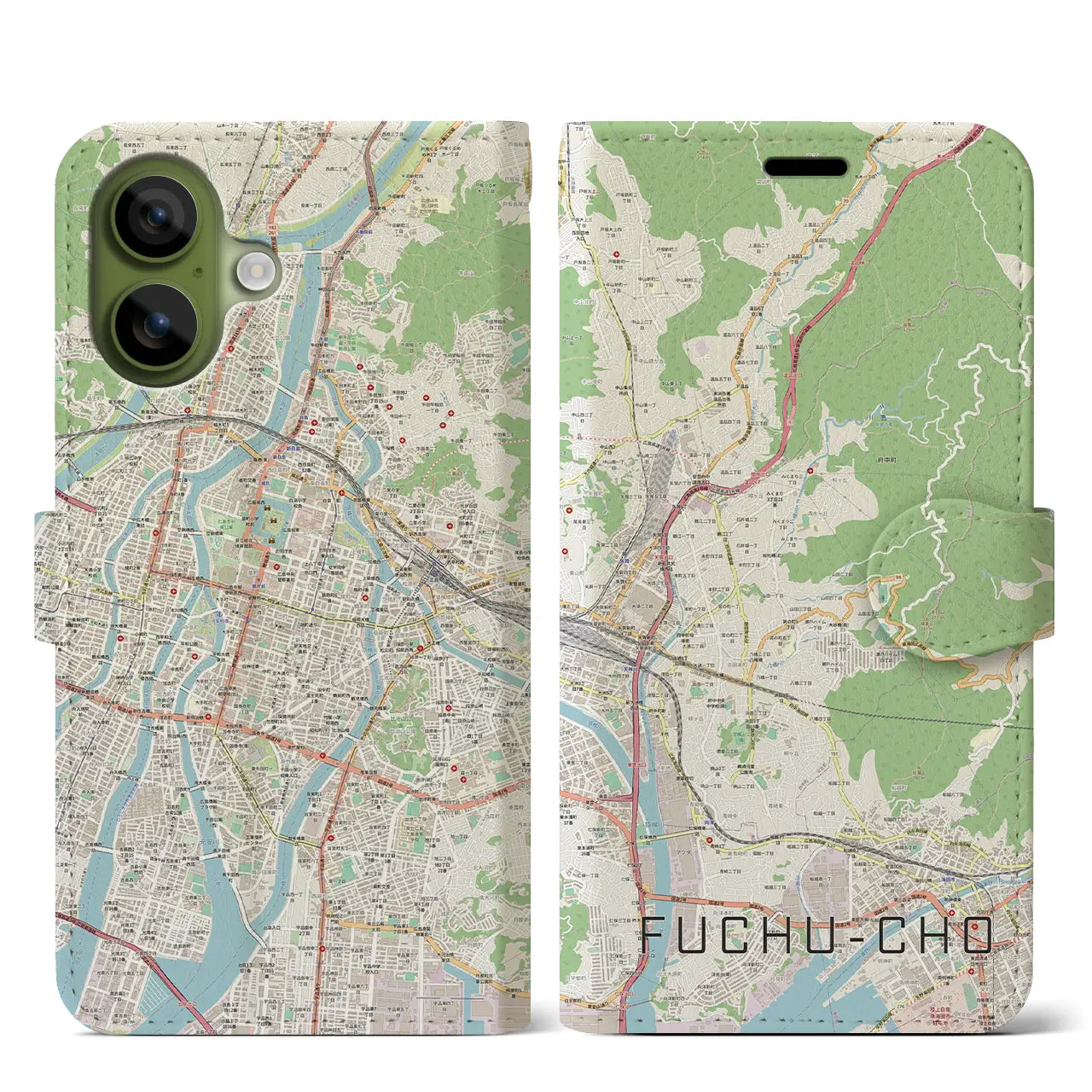 【府中町（広島県）】地図柄iPhoneケース（手帳タイプ）