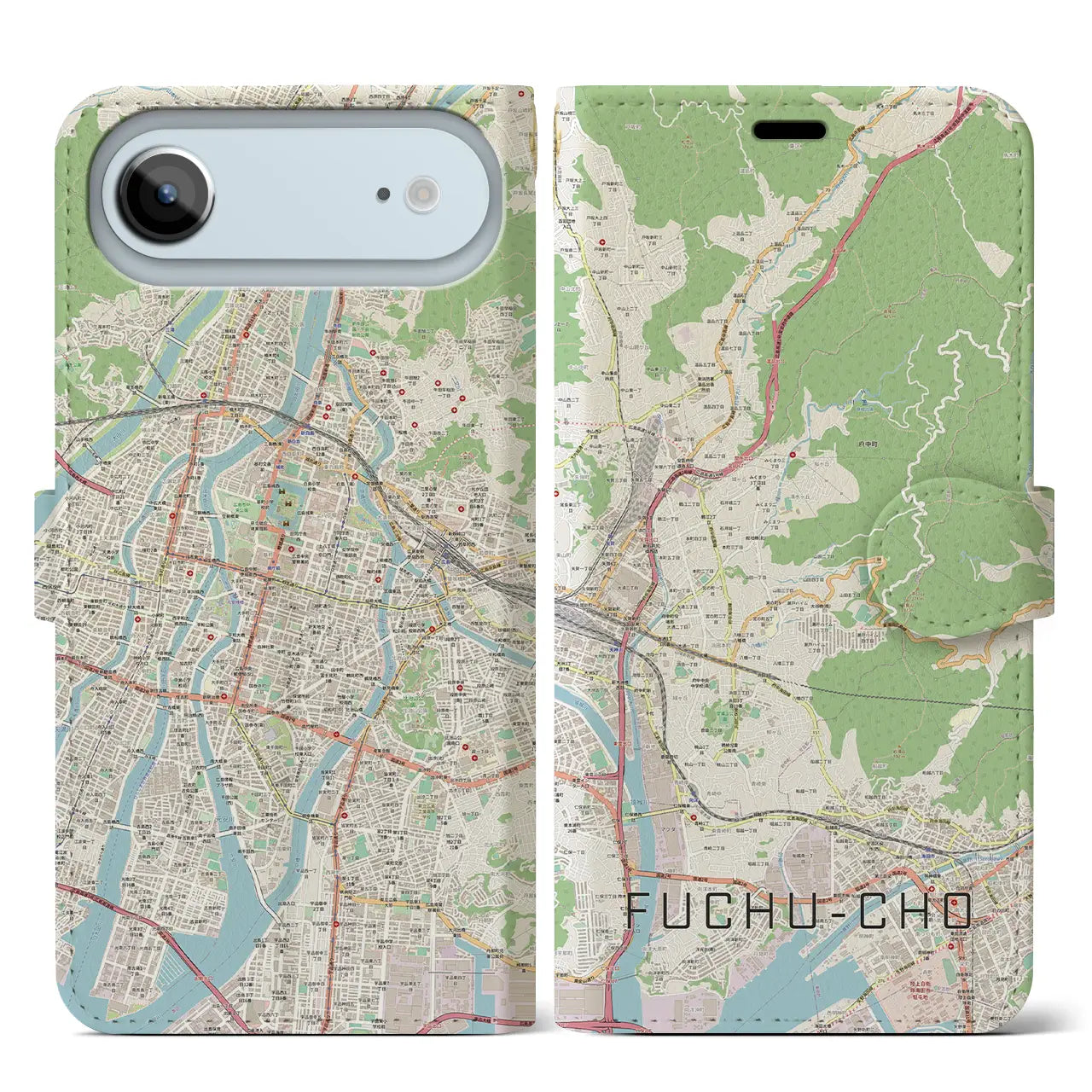 【府中町（広島県）】地図柄iPhoneケース（手帳タイプ）ナチュラル・iPhone 17 Pro Max 用