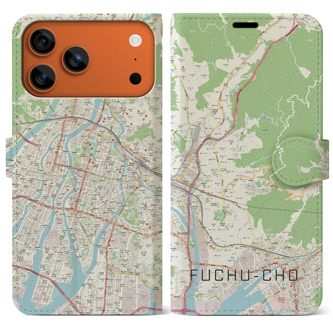 【府中町（広島県）】地図柄iPhoneケース（手帳タイプ）