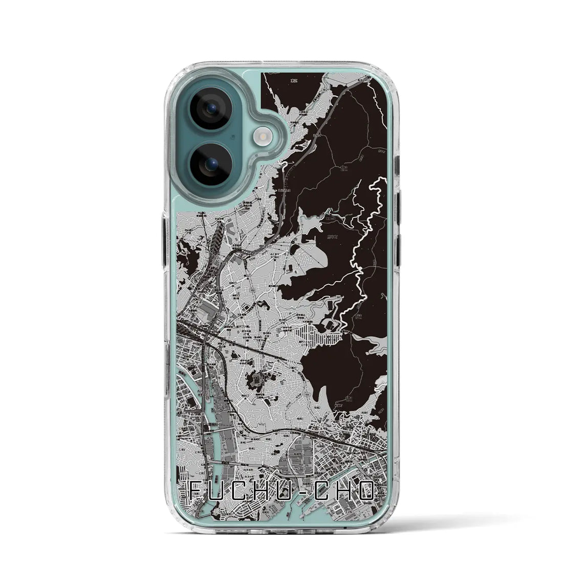 【府中町（広島県）】地図柄iPhoneケース（MagSafeタイプ）モノトーン・iPhone 16 Pro 用