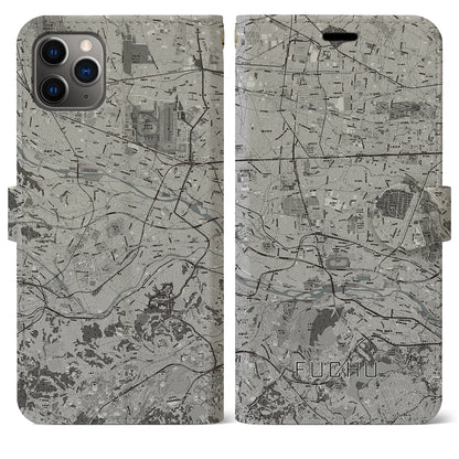 【府中2（東京都）】地図柄iPhoneケース（手帳タイプ）モノトーン・iPhone 11 Pro Max 用