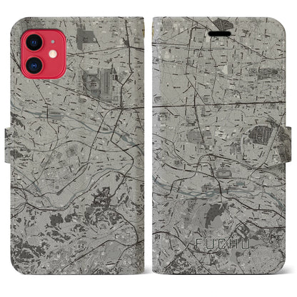 【府中2（東京都）】地図柄iPhoneケース（手帳タイプ）モノトーン・iPhone 11 用