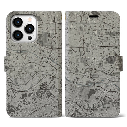 【府中2（東京都）】地図柄iPhoneケース（手帳タイプ）モノトーン・iPhone 13 Pro 用