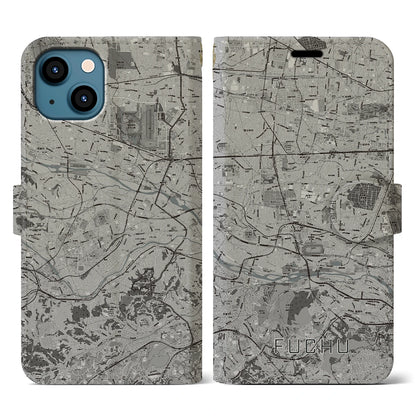 【府中2（東京都）】地図柄iPhoneケース（手帳タイプ）モノトーン・iPhone 13 用