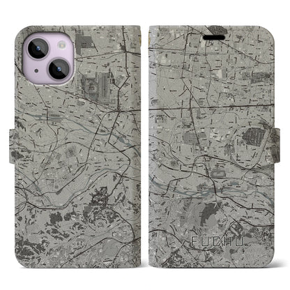 【府中2（東京都）】地図柄iPhoneケース（手帳タイプ）モノトーン・iPhone 14 用