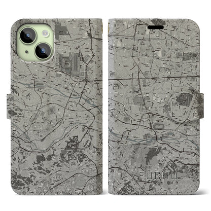 【府中2（東京都）】地図柄iPhoneケース（手帳タイプ）モノトーン・iPhone 15 用