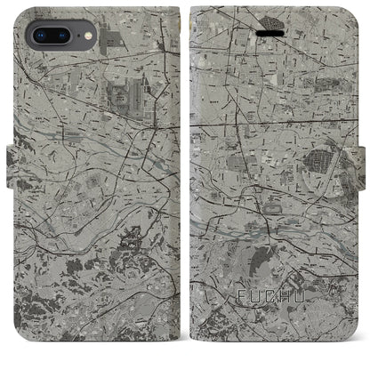 【府中2（東京都）】地図柄iPhoneケース（手帳タイプ）モノトーン・iPhone 8Plus /7Plus / 6sPlus / 6Plus 用