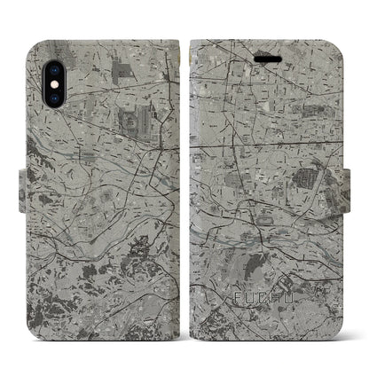 【府中2（東京都）】地図柄iPhoneケース（手帳タイプ）モノトーン・iPhone XS / X 用