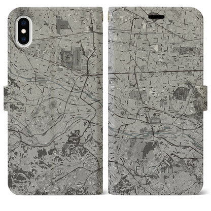 【府中2（東京都）】地図柄iPhoneケース（手帳タイプ）モノトーン・iPhone XS Max 用