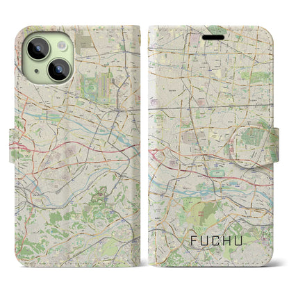 【府中2（東京都）】地図柄iPhoneケース（手帳タイプ）ナチュラル・iPhone 15 用