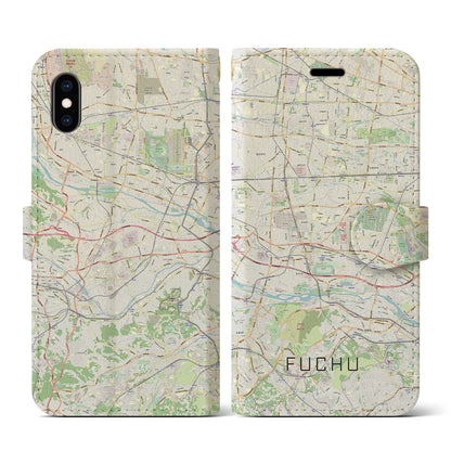 【府中2（東京都）】地図柄iPhoneケース（手帳タイプ）ナチュラル・iPhone XS / X 用