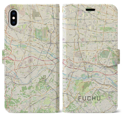 【府中2（東京都）】地図柄iPhoneケース（手帳タイプ）ナチュラル・iPhone XS Max 用