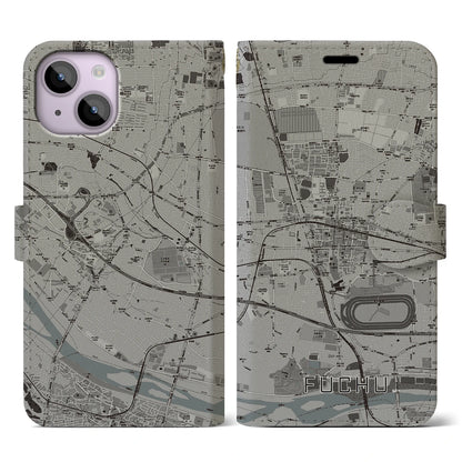 【府中（東京都）】地図柄iPhoneケース（手帳タイプ）モノトーン・iPhone 14 用