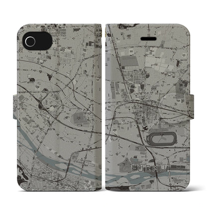 【府中（東京都）】地図柄iPhoneケース（手帳タイプ）モノトーン・iPhone SE（第3 / 第2世代） / 8 / 7 / 6s / 6 用