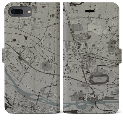 【府中（東京都）】地図柄iPhoneケース（手帳タイプ）モノトーン・iPhone 8Plus /7Plus / 6sPlus / 6Plus 用
