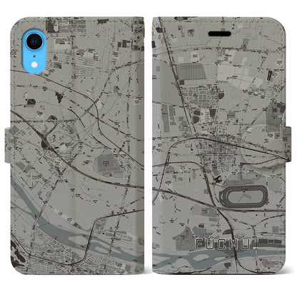【府中（東京都）】地図柄iPhoneケース（手帳タイプ）モノトーン・iPhone XR 用
