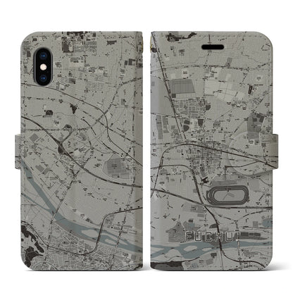 【府中（東京都）】地図柄iPhoneケース（手帳タイプ）モノトーン・iPhone XS / X 用