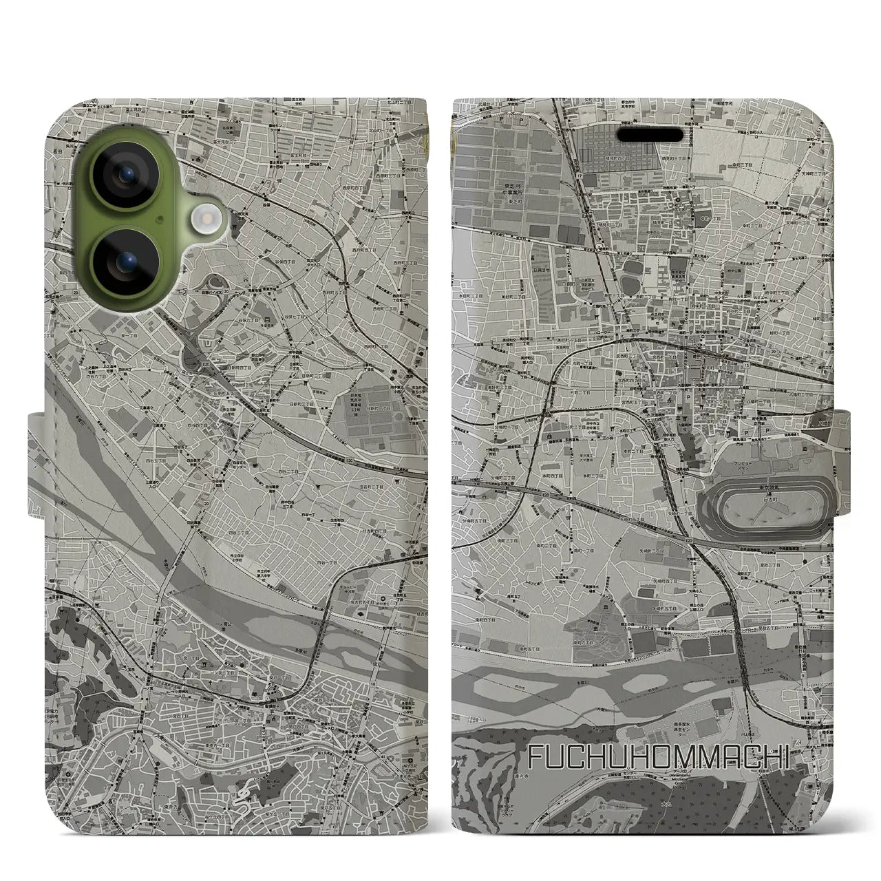 【府中本町（東京都）】地図柄iPhoneケース（手帳タイプ）