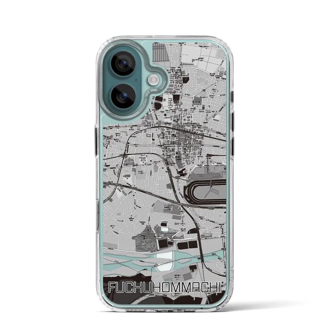 【府中本町（東京都）】地図柄iPhoneケース（MagSafeタイプ）モノトーン・iPhone 16 Pro 用