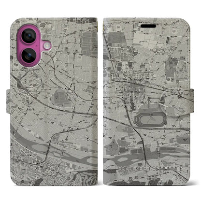 【府中競馬正門前（東京都）】地図柄iPhoneケース（手帳タイプ）モノトーン・iPhone 16 Pro 用