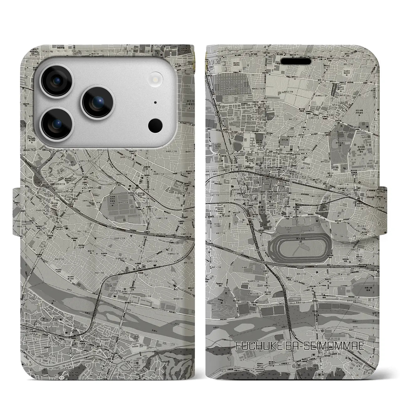 【府中競馬正門前（東京都）】地図柄iPhoneケース（手帳タイプ）