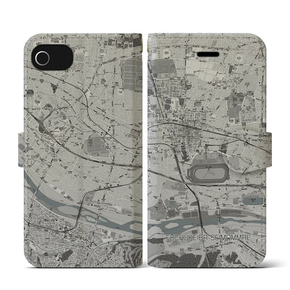 【府中競馬正門前（東京都）】地図柄iPhoneケース（手帳タイプ）モノトーン・iPhone SE（第3 / 第2世代） / 8 / 7 / 6s / 6 用