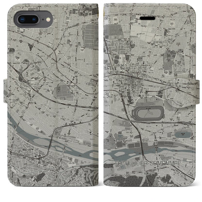 【府中競馬正門前（東京都）】地図柄iPhoneケース（手帳タイプ）モノトーン・iPhone 8Plus /7Plus / 6sPlus / 6Plus 用