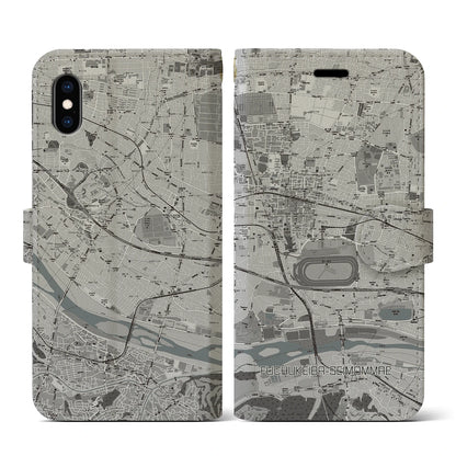 【府中競馬正門前（東京都）】地図柄iPhoneケース（手帳タイプ）モノトーン・iPhone XS / X 用