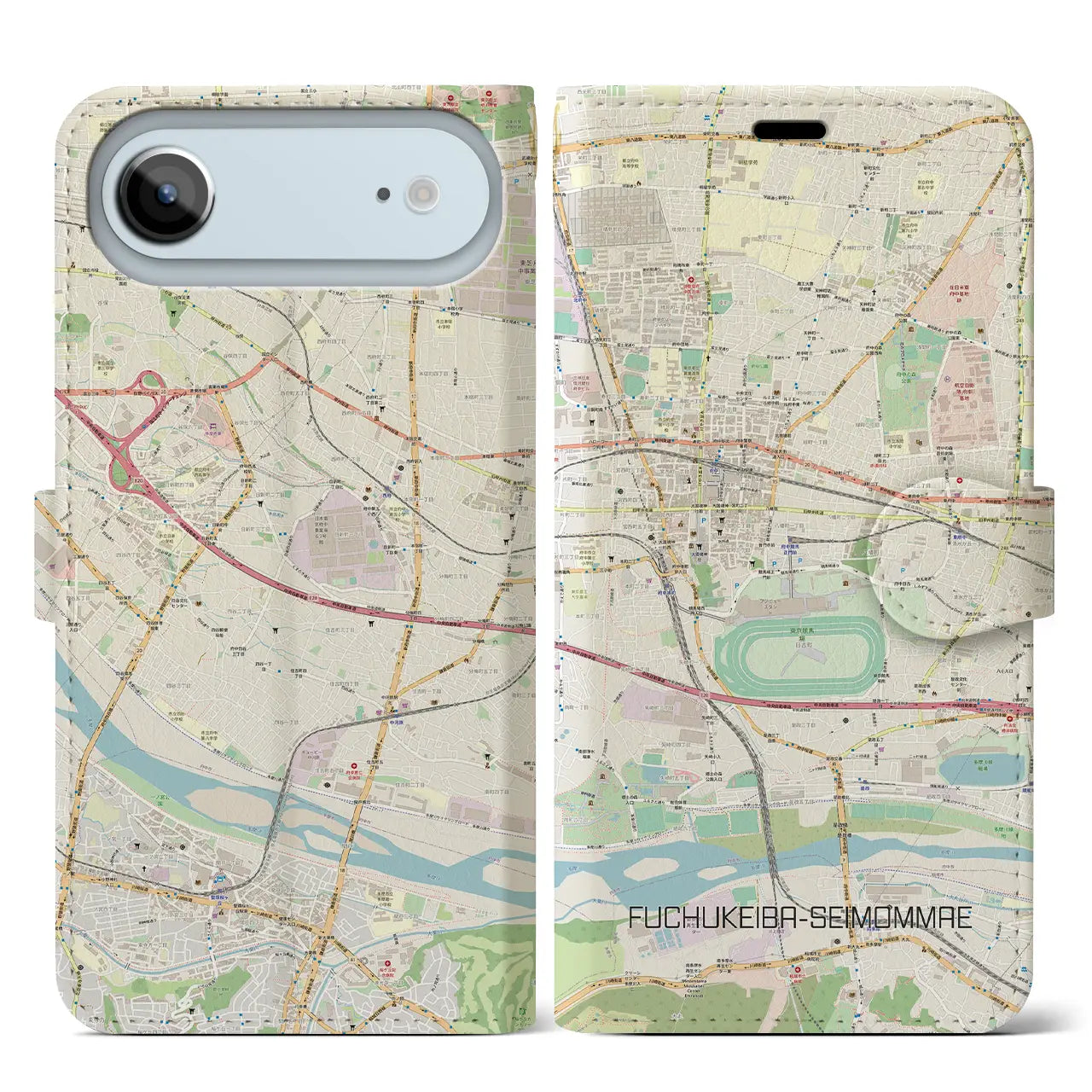 【府中競馬正門前（東京都）】地図柄iPhoneケース（手帳タイプ）