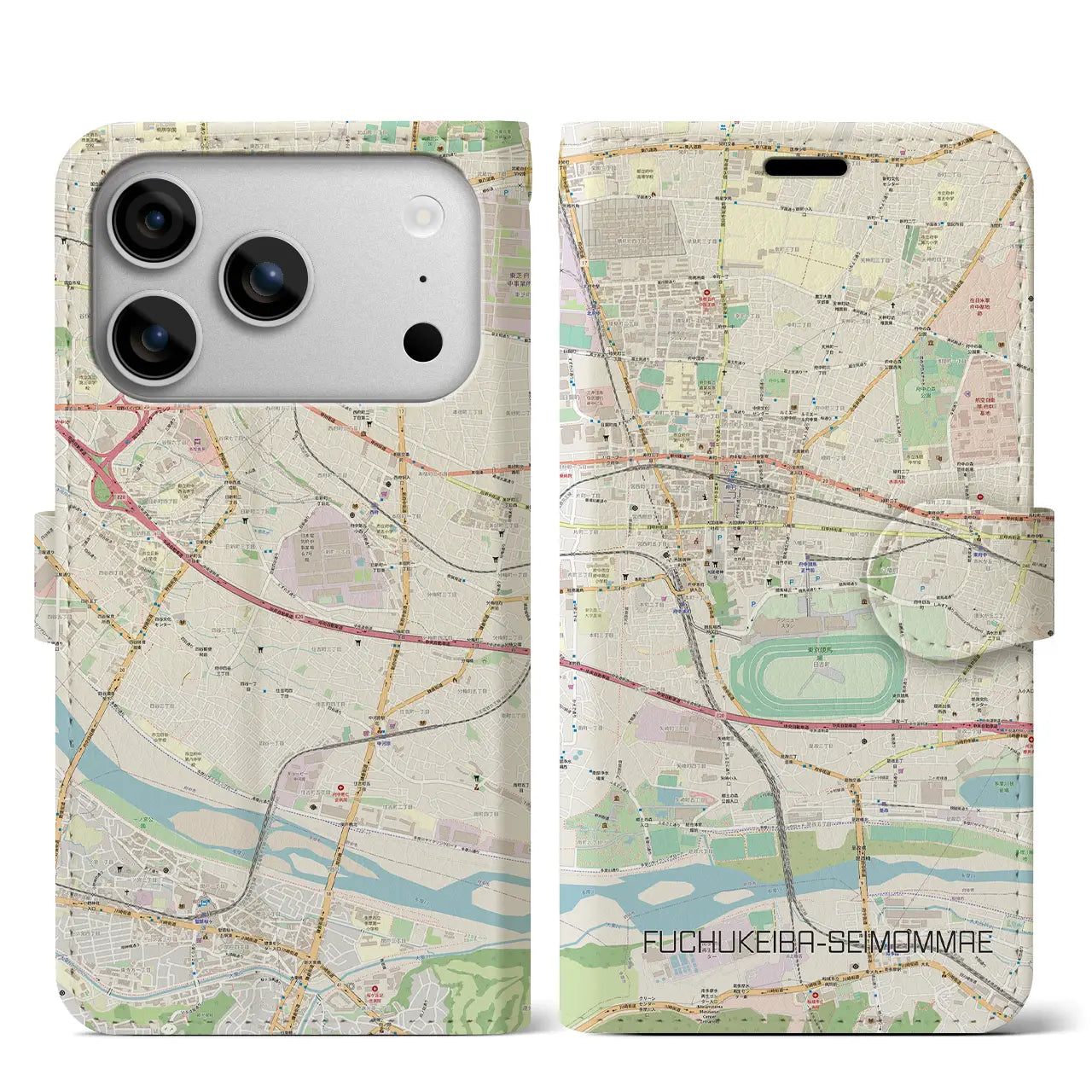 【府中競馬正門前（東京都）】地図柄iPhoneケース（手帳タイプ）