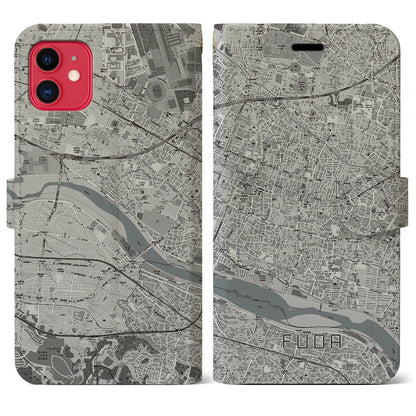 【布田（東京都）】地図柄iPhoneケース（手帳タイプ）モノトーン・iPhone 11 用