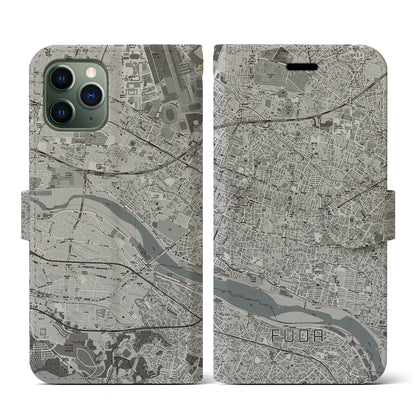 【布田（東京都）】地図柄iPhoneケース（手帳タイプ）モノトーン・iPhone 11 Pro 用