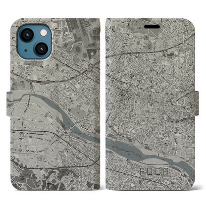 【布田（東京都）】地図柄iPhoneケース（手帳タイプ）モノトーン・iPhone 13 用