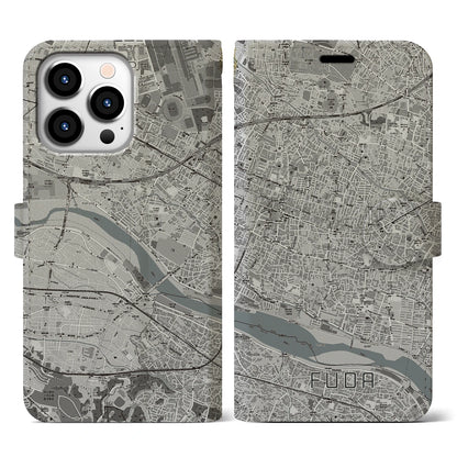 【布田（東京都）】地図柄iPhoneケース（手帳タイプ）モノトーン・iPhone 13 Pro 用