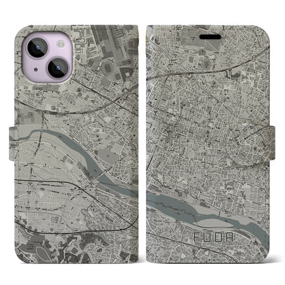 【布田（東京都）】地図柄iPhoneケース（手帳タイプ）モノトーン・iPhone 14 用