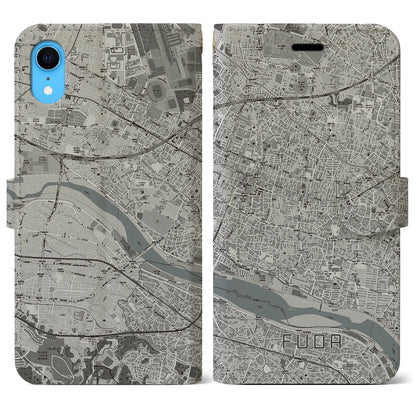 【布田（東京都）】地図柄iPhoneケース（手帳タイプ）モノトーン・iPhone XR 用