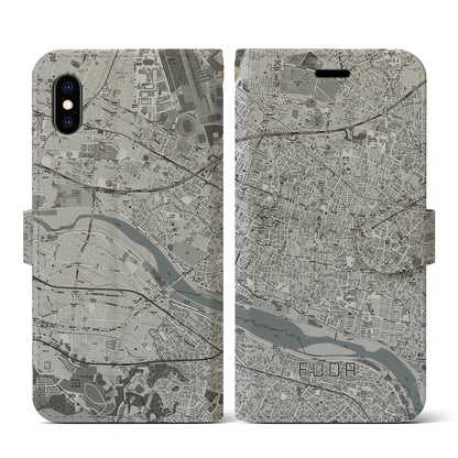 【布田（東京都）】地図柄iPhoneケース（手帳タイプ）モノトーン・iPhone XS / X 用