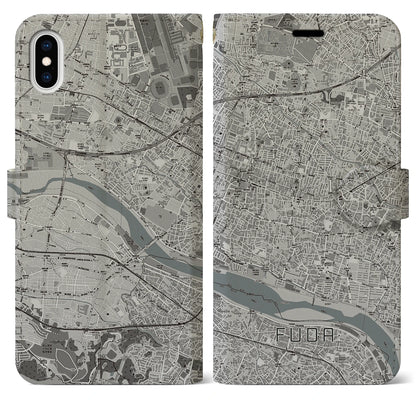 【布田（東京都）】地図柄iPhoneケース（手帳タイプ）モノトーン・iPhone XS Max 用