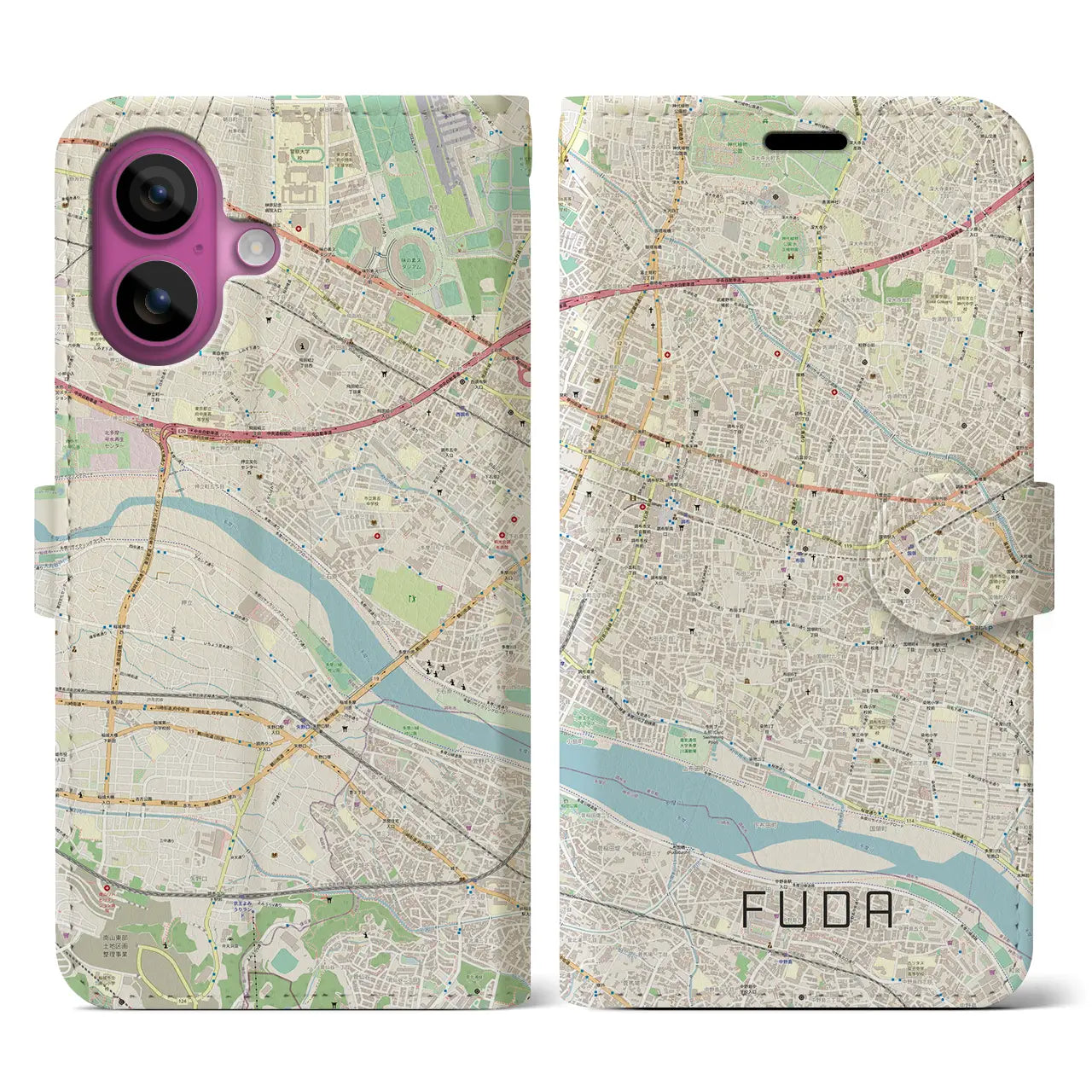 【布田（東京都）】地図柄iPhoneケース（手帳タイプ）