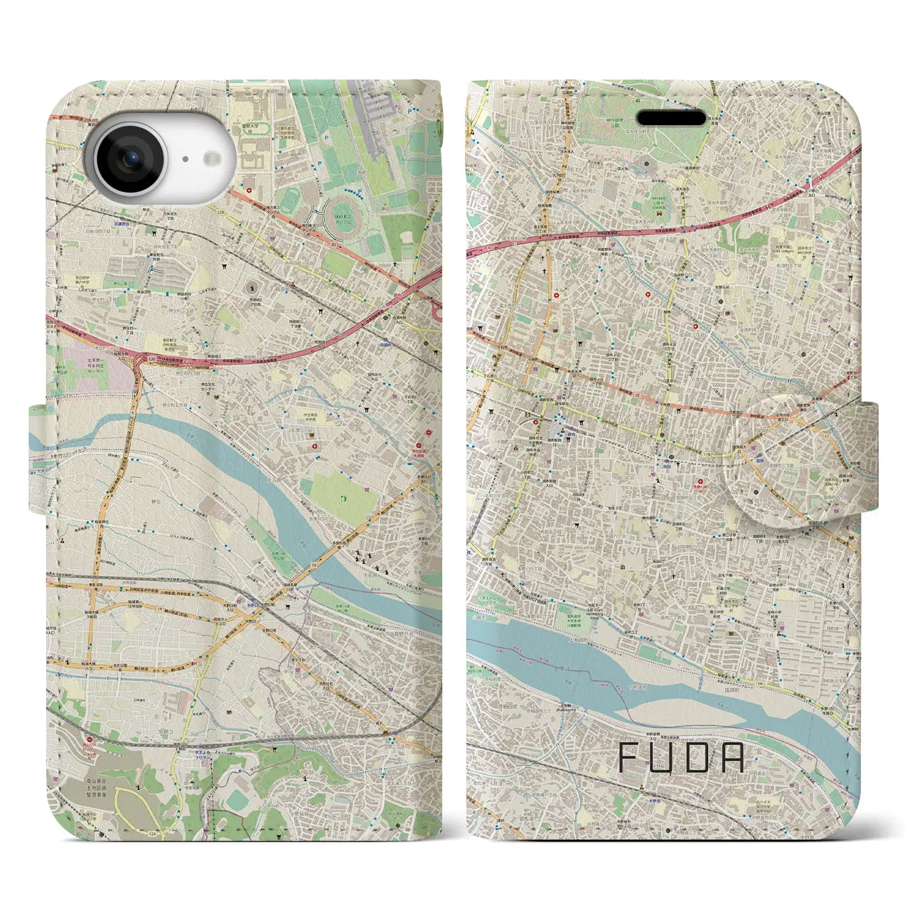 【布田（東京都）】地図柄iPhoneケース（手帳タイプ）