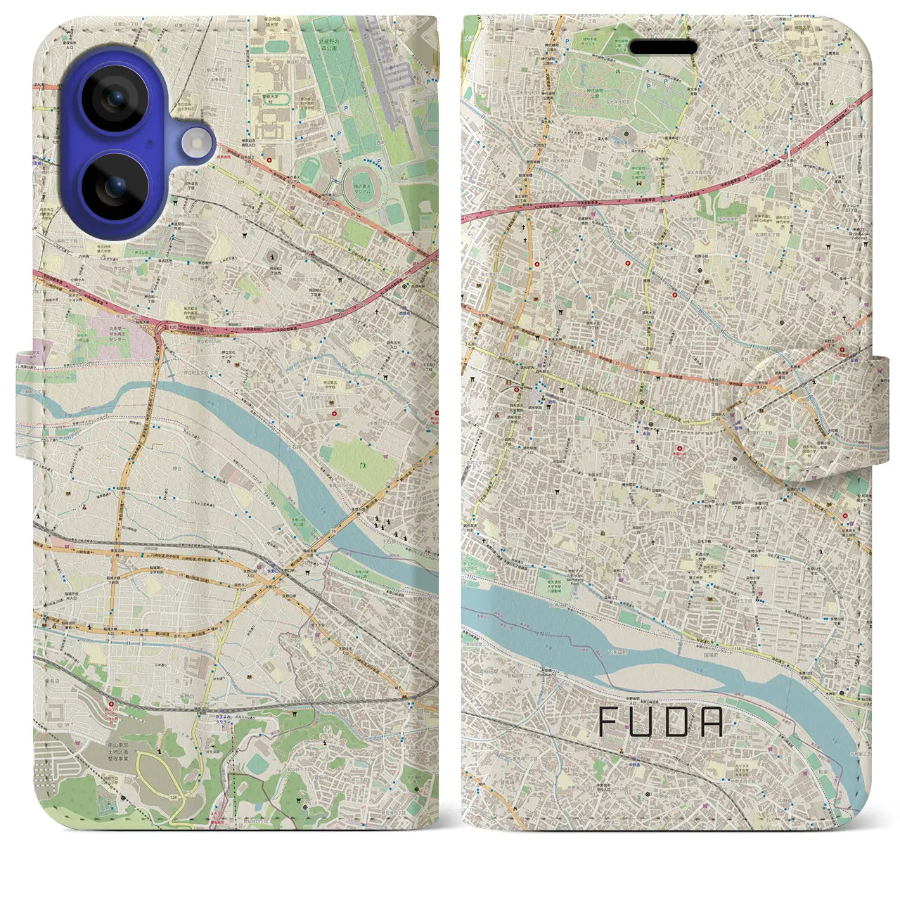 【布田（東京都）】地図柄iPhoneケース（手帳タイプ）